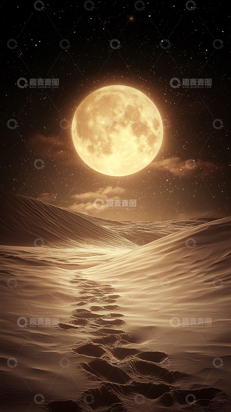 高清大图下载【趣麦麦图】月光下的沙漠足迹