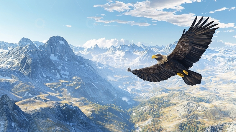 高清大图下载【趣麦麦图】雄鹰翱翔于雪山之上