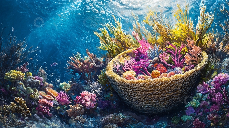 高清大图下载【趣麦麦图】海底珊瑚礁生态系统