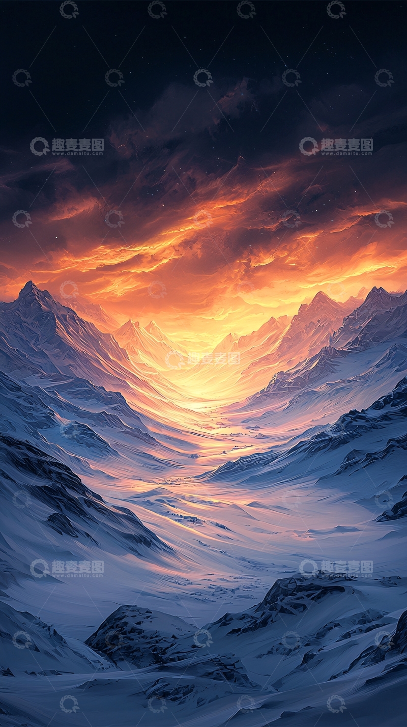 高清大图下载【趣麦麦图】雪山日落美景