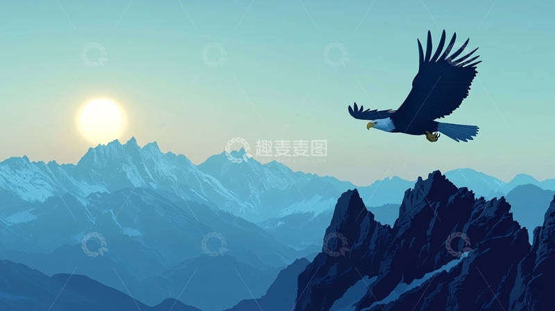 高清大图下载【趣麦麦图】雄鹰翱翔于雪山之巅