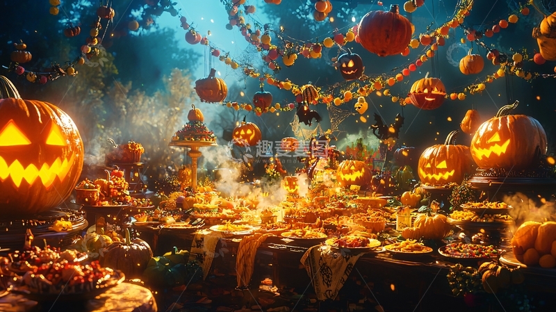 高清大图下载【趣麦麦图】万圣节南瓜灯与美味盛宴