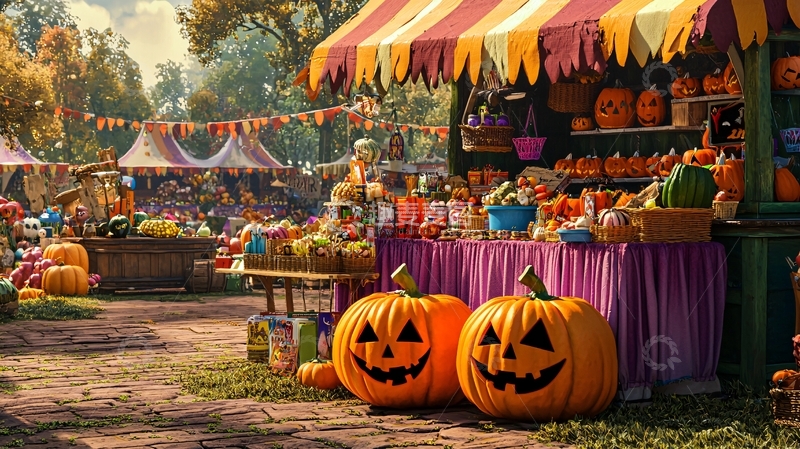 高清大图下载【趣麦麦图】万圣节集市南瓜摊位