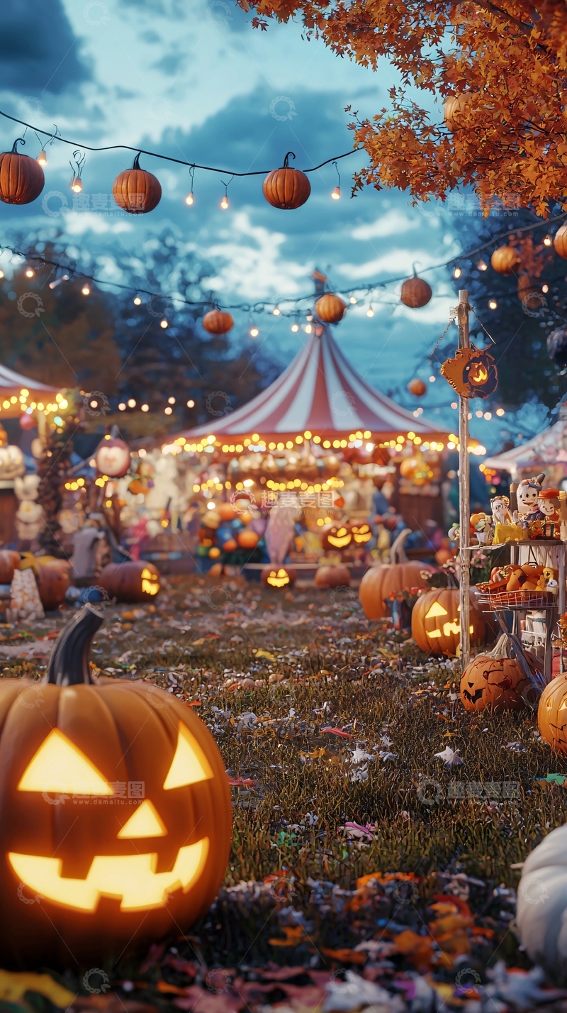 高清大图下载【趣麦麦图】万圣节南瓜灯集市夜景