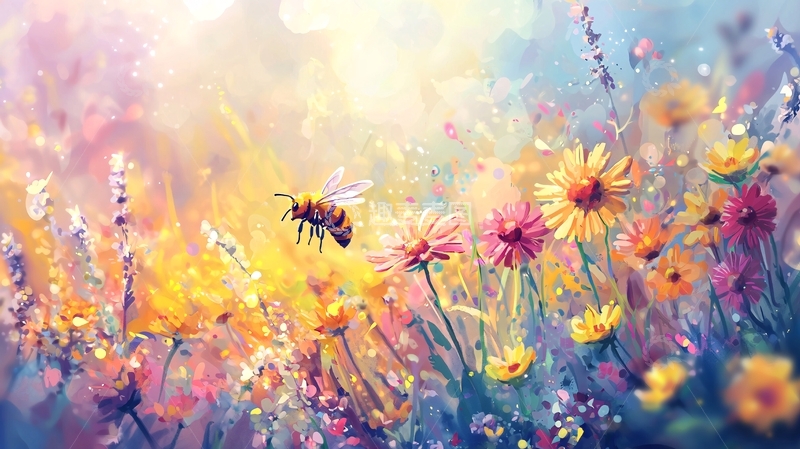 高清大图下载【趣麦麦图】蜂飞花海绚丽色彩