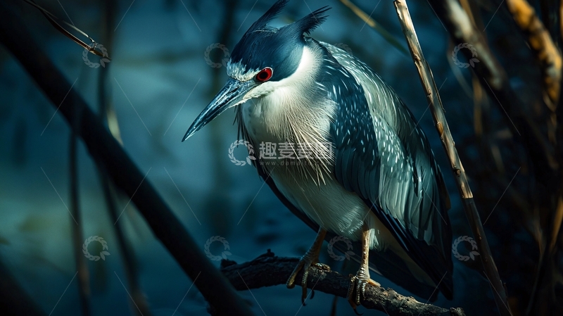 高清大图下载【趣麦麦图】夜鹭栖息于芦苇丛中