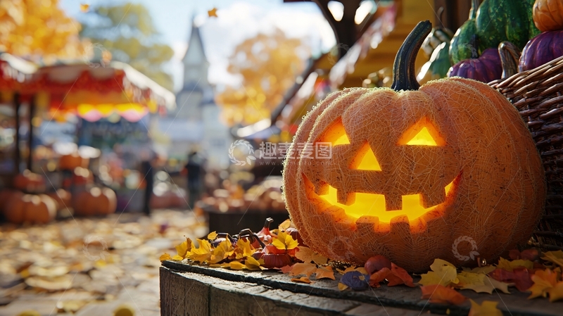 高清大图下载【趣麦麦图】万圣节南瓜灯集市场景