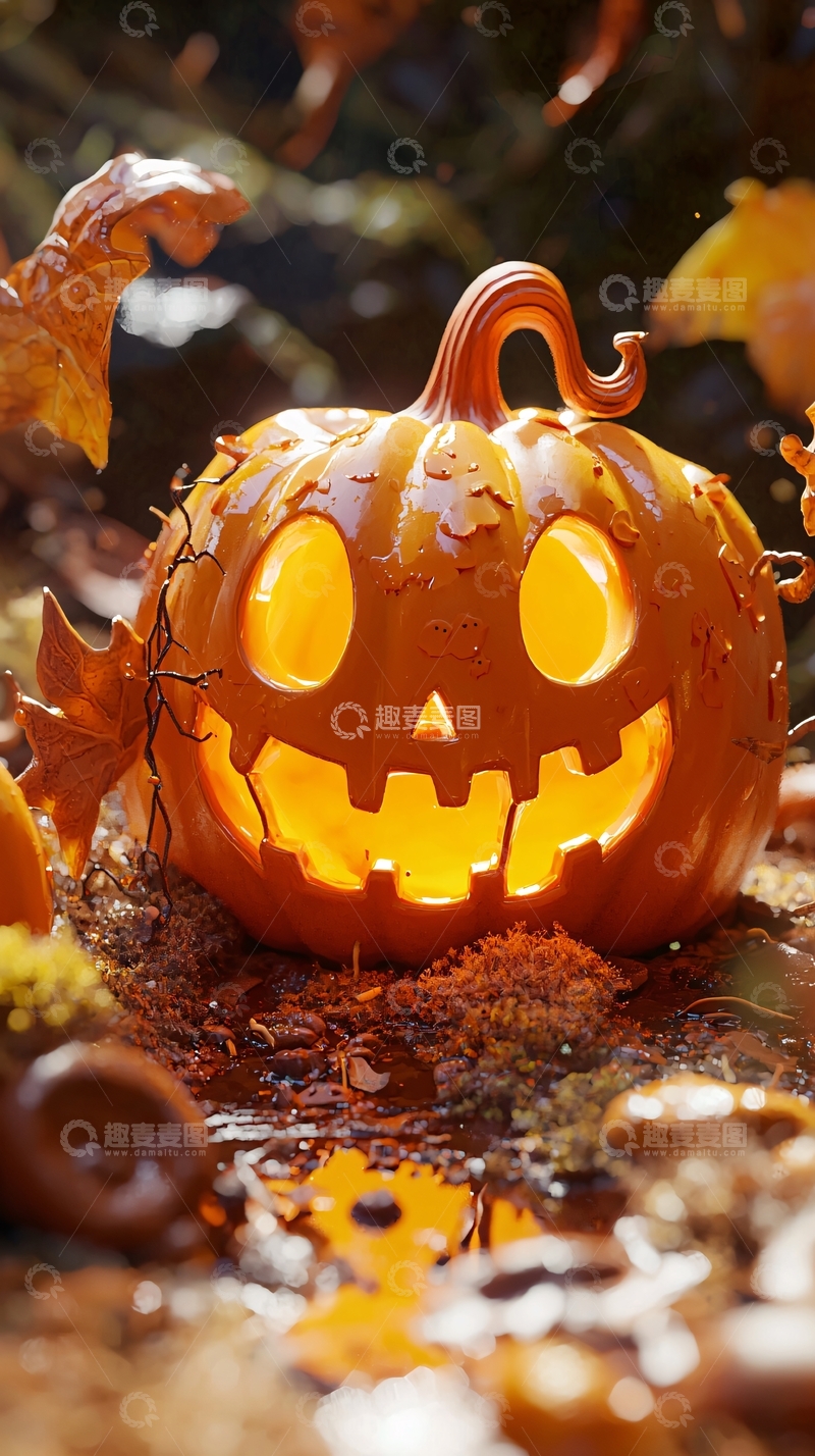 高清大图下载【趣麦麦图】万圣节南瓜灯与落叶