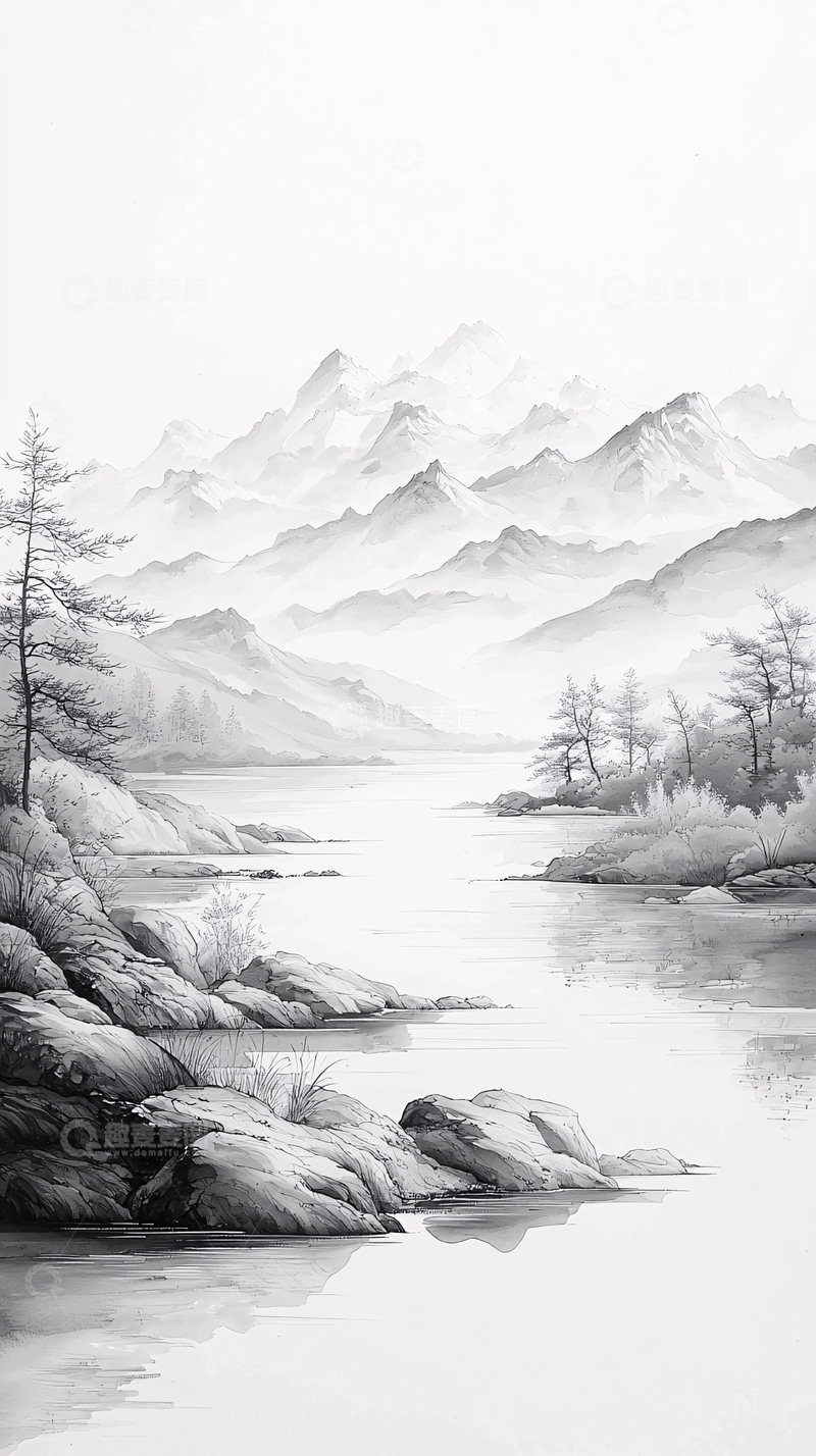 高清大图下载【趣麦麦图】水墨山水画风景图