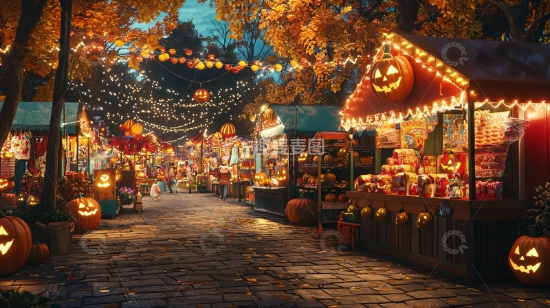 高清大图下载【趣麦麦图】万圣节夜市灯火辉煌
