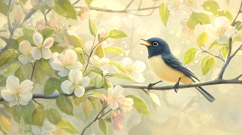 高清大图下载【趣麦麦图】春天花开鸟鸣自然风景