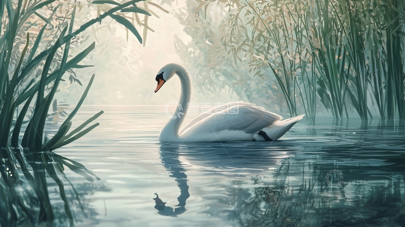 高清大图下载【趣麦麦图】宁静湖畔的白天鹅