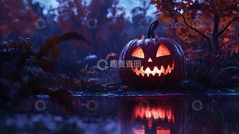 高清大图下载【趣麦麦图】万圣节夜晚南瓜灯场景