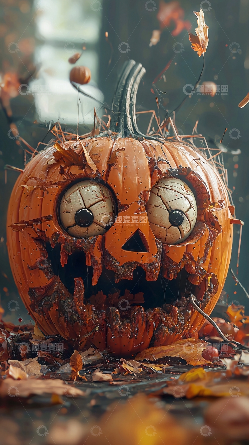 高清大图下载【趣麦麦图】万圣节南瓜灯与落叶