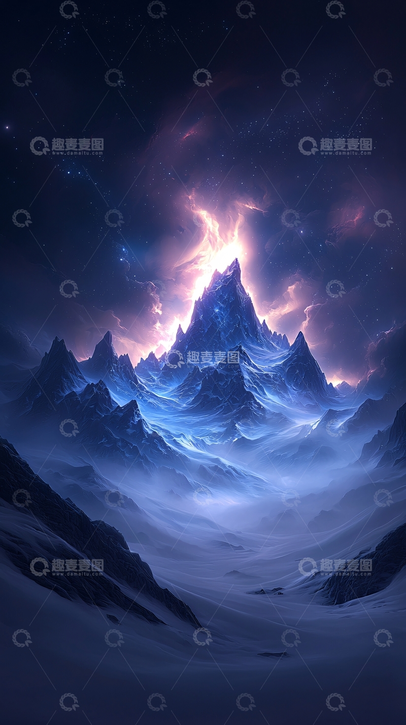高清大图下载【趣麦麦图】梦幻星空下的雪山奇景