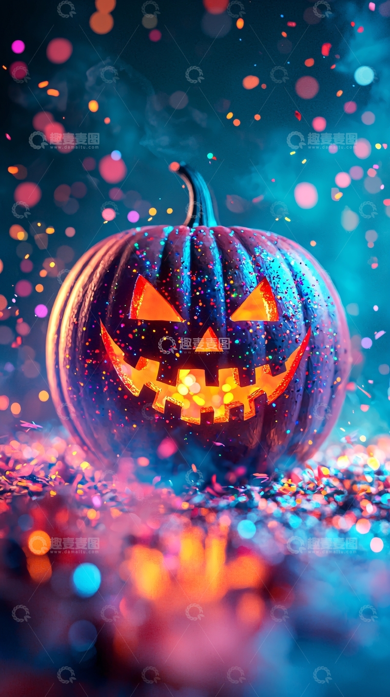 高清大图下载【趣麦麦图】万圣节南瓜灯与五彩斑斓的背景
