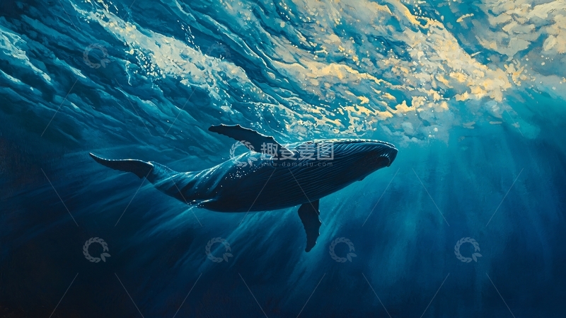 高清大图下载【趣麦麦图】深海鲸鱼与波浪