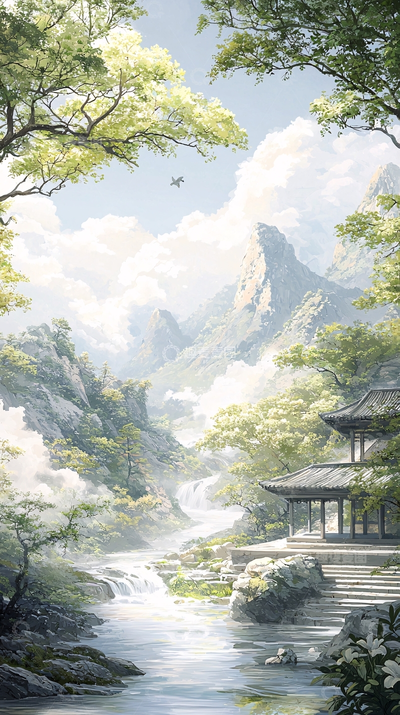 高清大图下载【趣麦麦图】山水间的小亭子