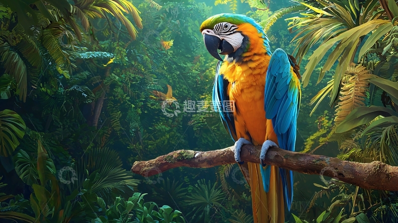 高清大图下载【趣麦麦图】热带雨林中的五彩鹦鹉