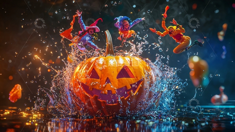 高清大图下载【趣麦麦图】万圣节南瓜与飞舞的女巫