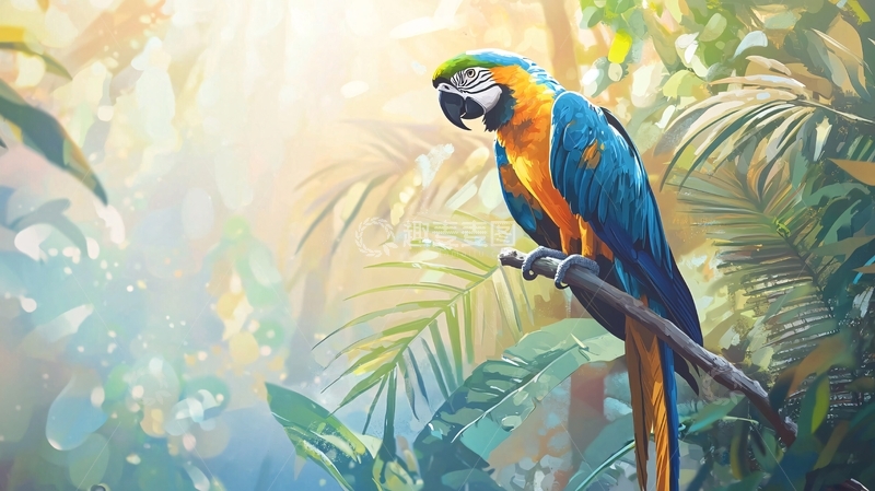 高清大图下载【趣麦麦图】热带雨林中的金刚鹦鹉