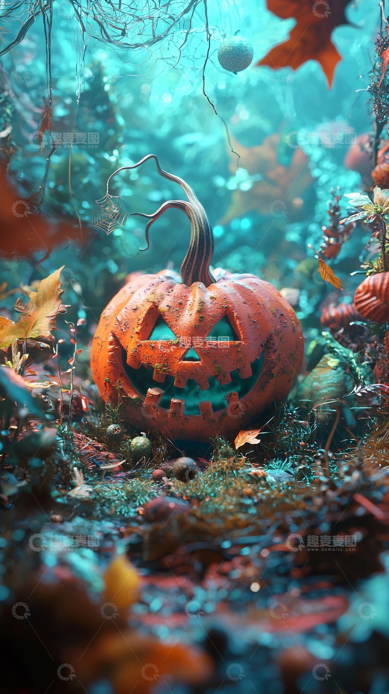 高清大图下载【趣麦麦图】万圣节南瓜灯森林场景