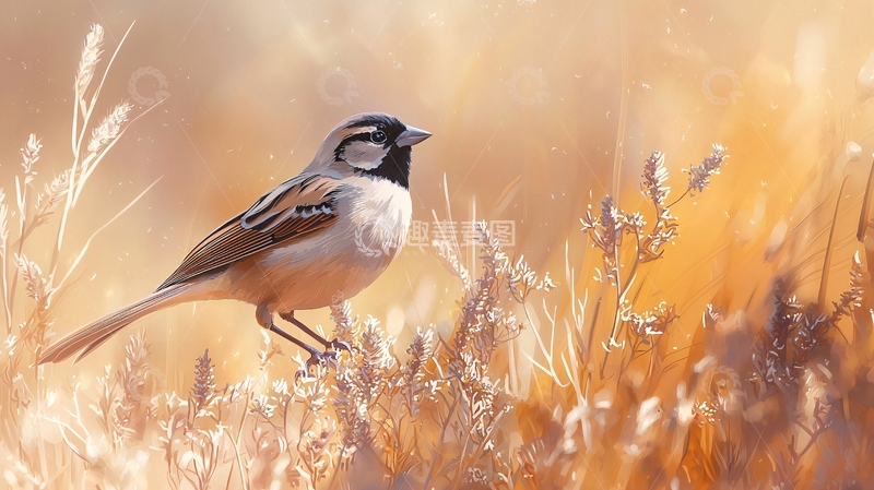 高清大图下载【趣麦麦图】秋日田野上的鸟儿