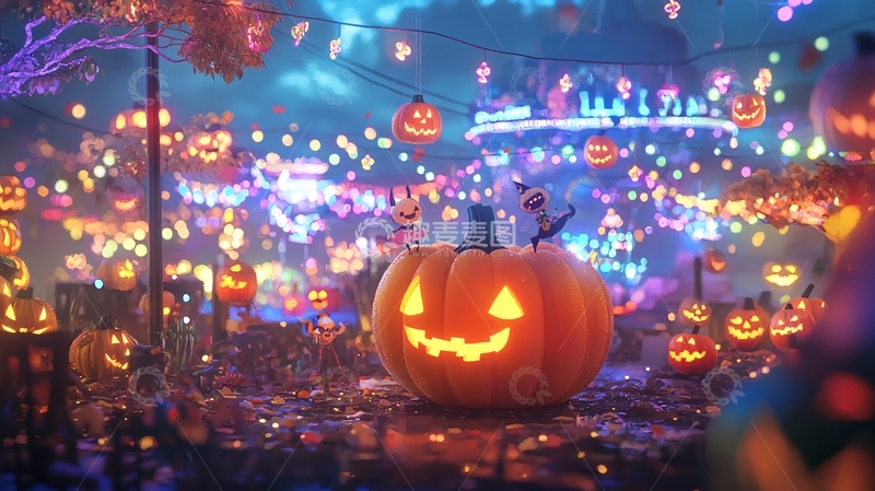 高清大图下载【趣麦麦图】万圣节南瓜灯夜景