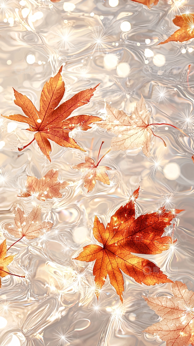 高清大图下载【趣麦麦图】秋叶飘落水晶背景