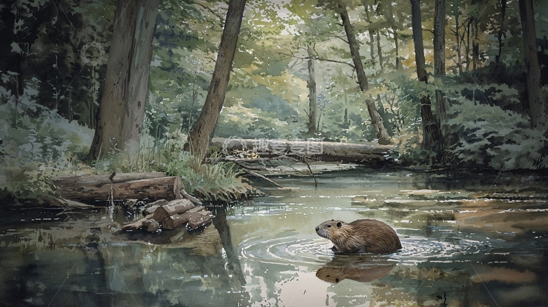 高清大图下载【趣麦麦图】森林中的水獭