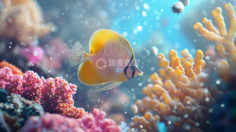 高清大图下载【趣麦麦图】热带珊瑚礁中的蝴蝶鱼