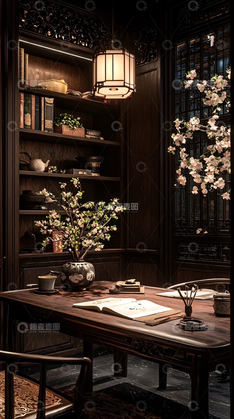 高清大图下载【趣麦麦图】中式书房古风装饰