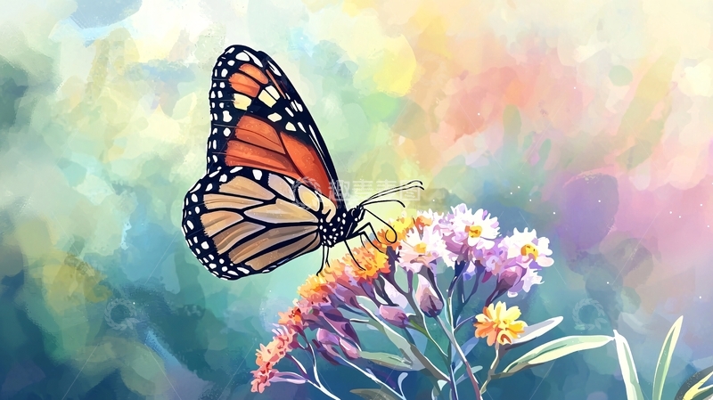 高清大图下载【趣麦麦图】蝴蝶与花朵的艺术插画