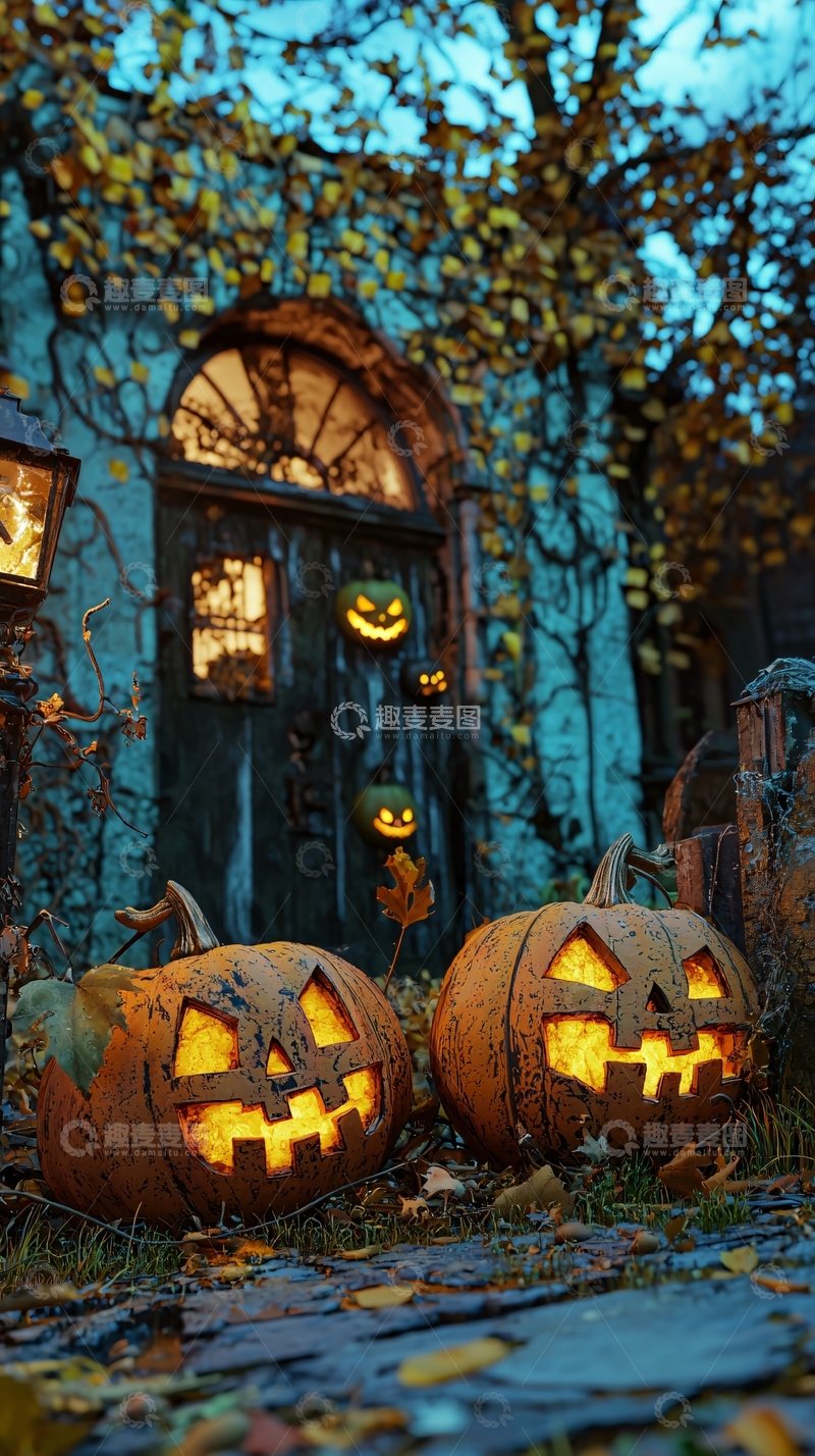 高清大图下载【趣麦麦图】万圣节南瓜灯与古宅