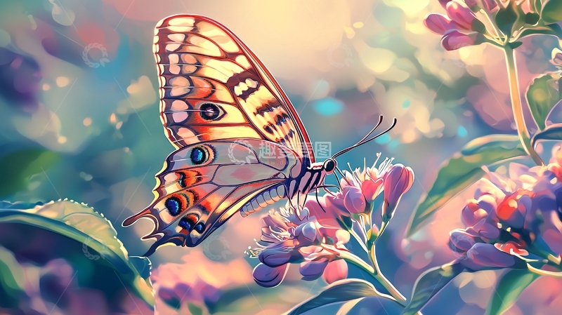 高清大图下载【趣麦麦图】蝴蝶与花朵的艺术插画