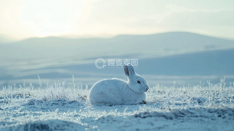 高清大图下载【趣麦麦图】雪地里的白色兔子
