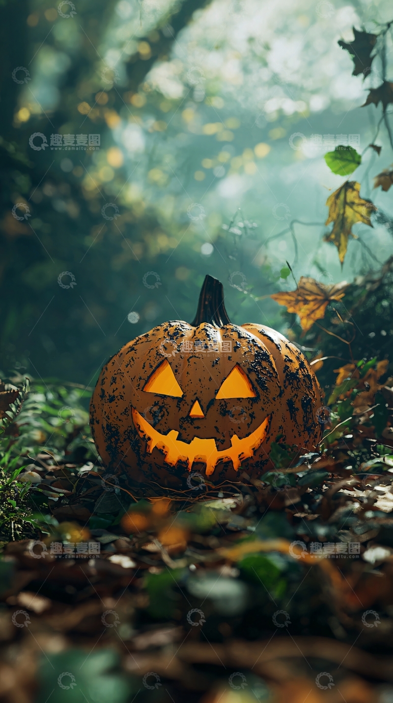 高清大图下载【趣麦麦图】万圣节南瓜灯森林场景