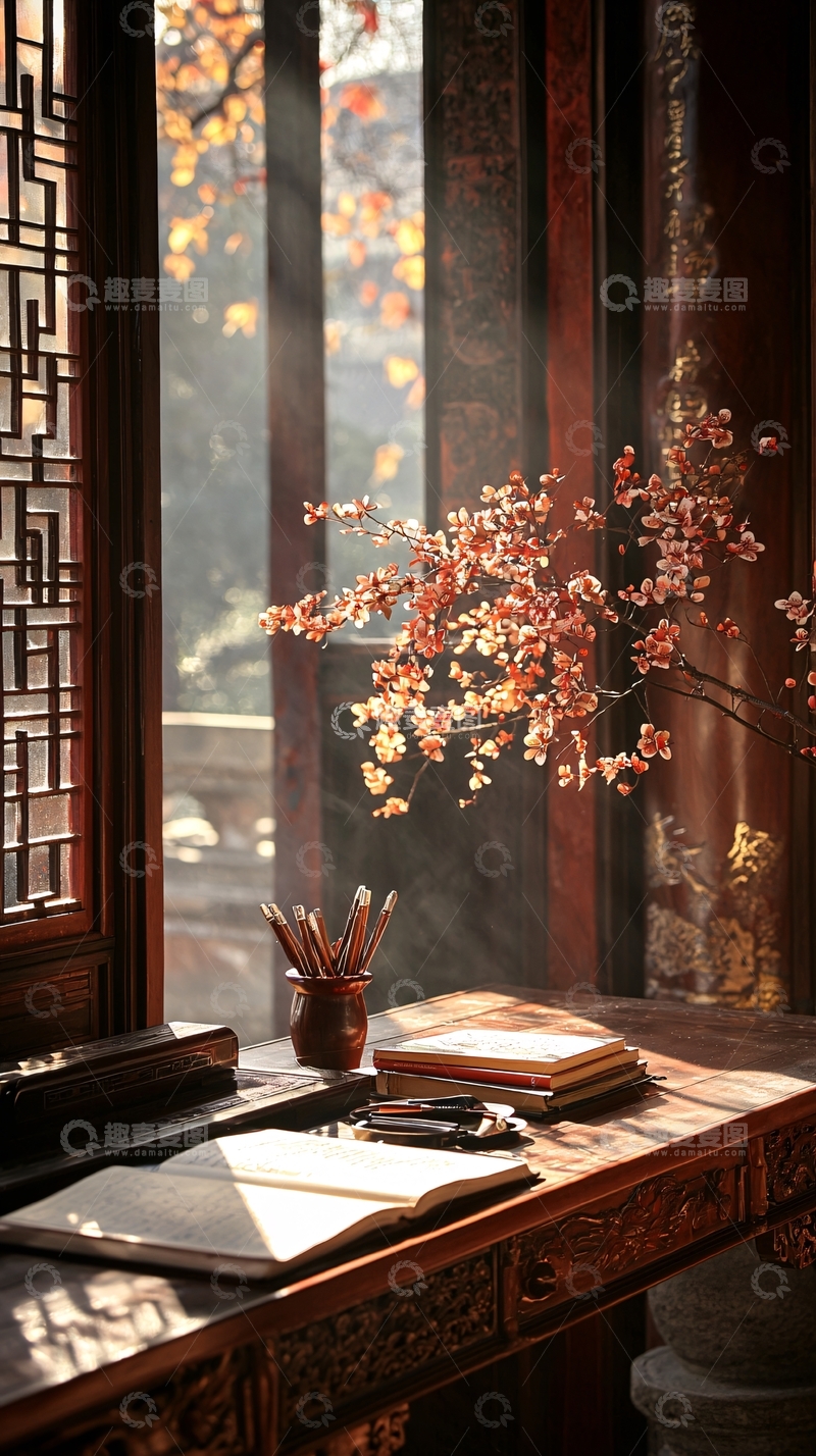 高清大图下载【趣麦麦图】秋日书房书香满室