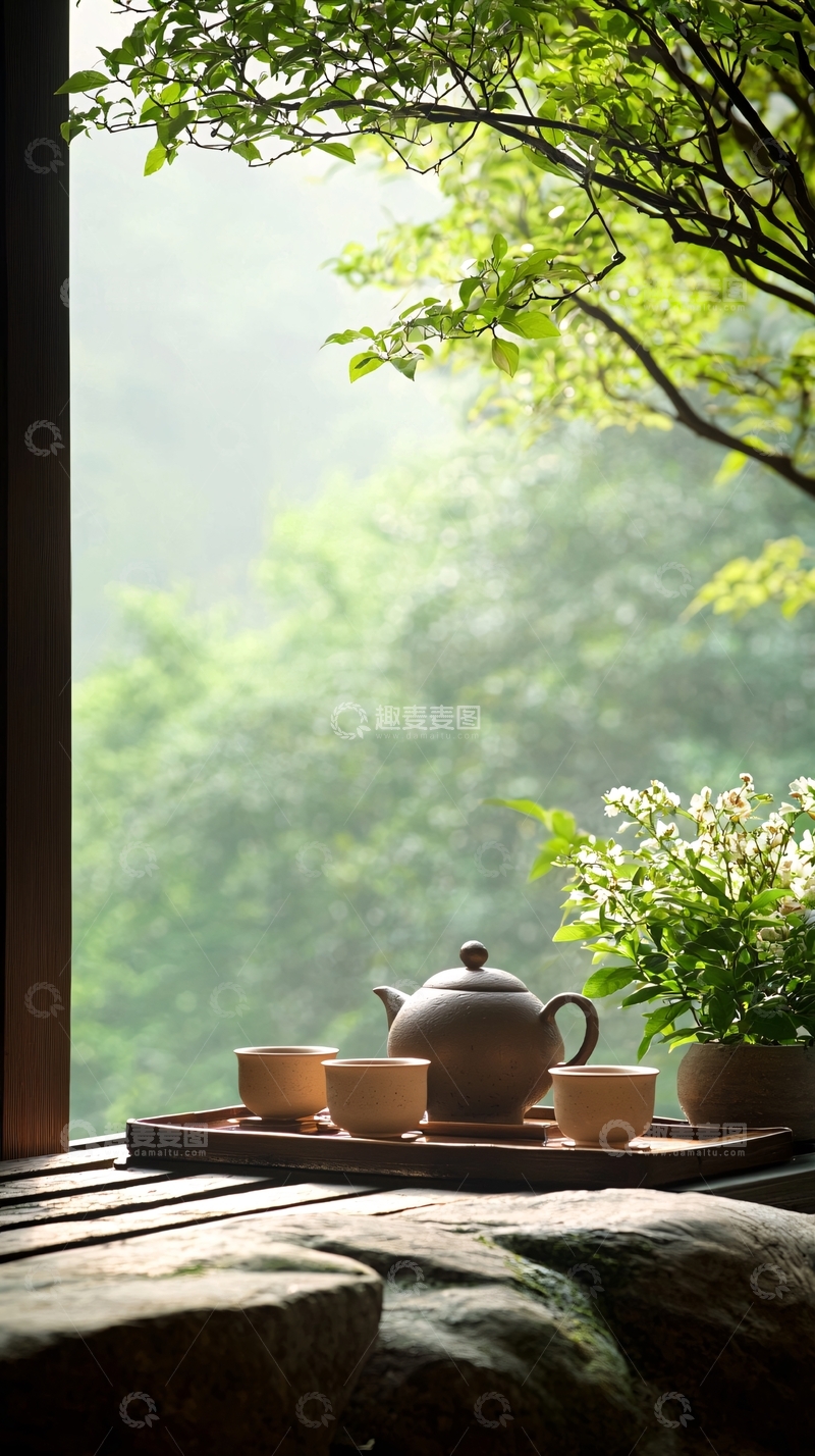 高清大图下载【趣麦麦图】茶室窗外自然风光