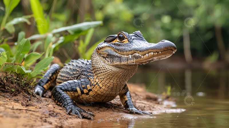 高清大图下载【趣麦麦图】美洲鳄在河边