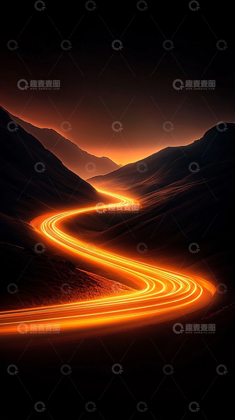高清大图下载【趣麦麦图】蜿蜒山路夜景光绘