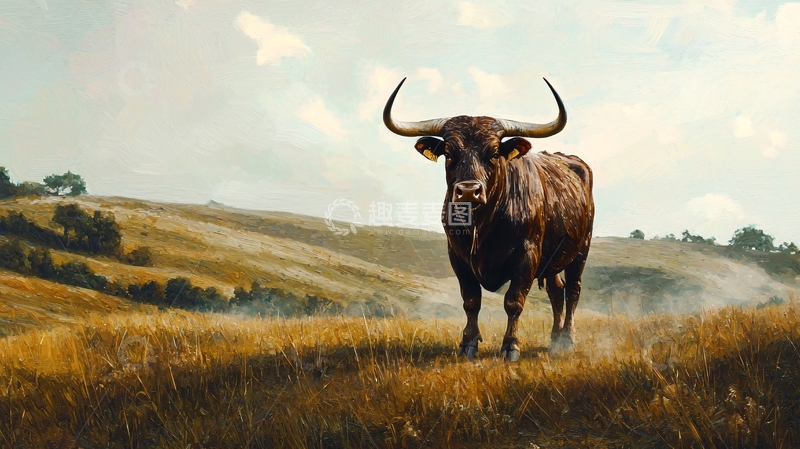 高清大图下载【趣麦麦图】草原上的公牛