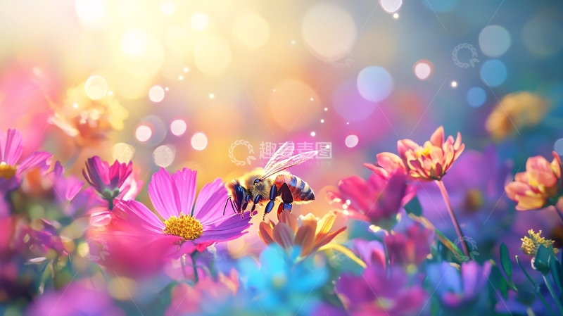 高清大图下载【趣麦麦图】蜂飞花间高清图片