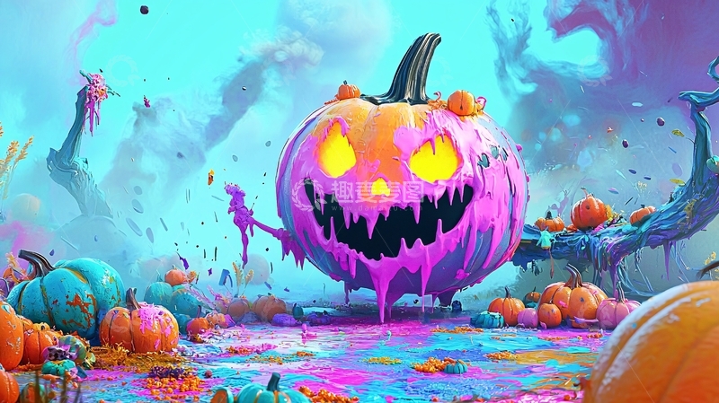 高清大图下载【趣麦麦图】万圣节彩色南瓜场景