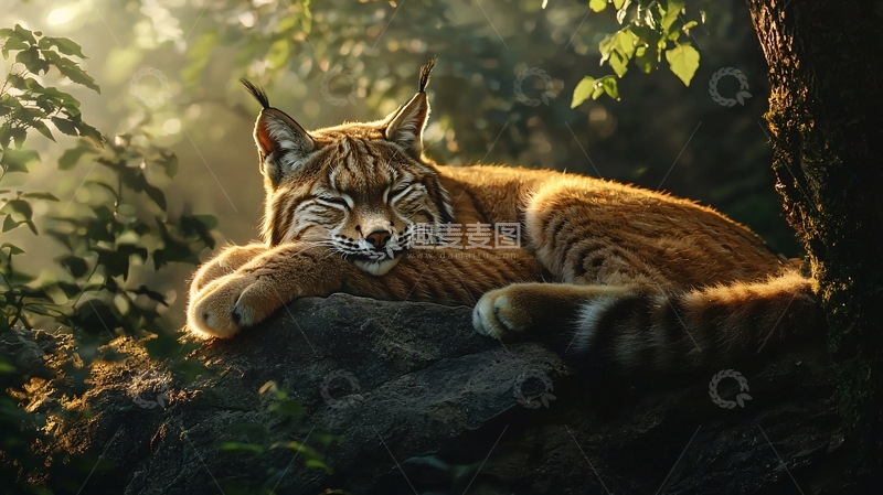 高清大图下载【趣麦麦图】森林中的猫科动物休息时光
