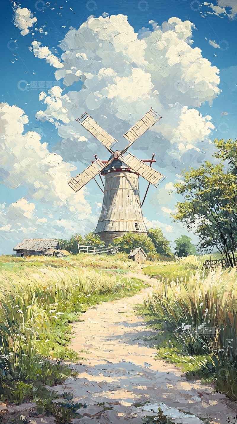 高清大图下载【趣麦麦图】乡村风车与田园风光