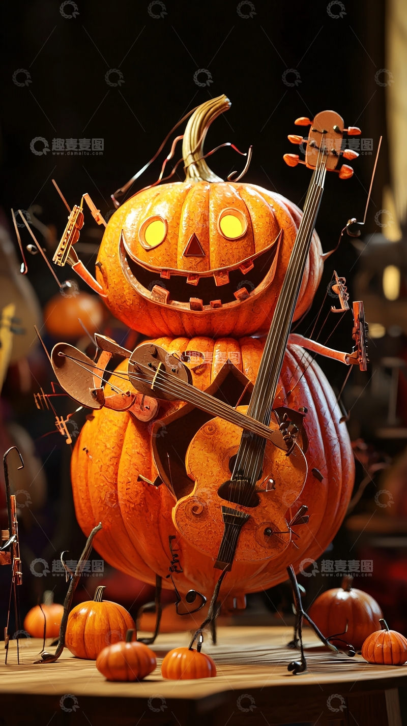 高清大图下载【趣麦麦图】万圣节南瓜与乐器创意组合