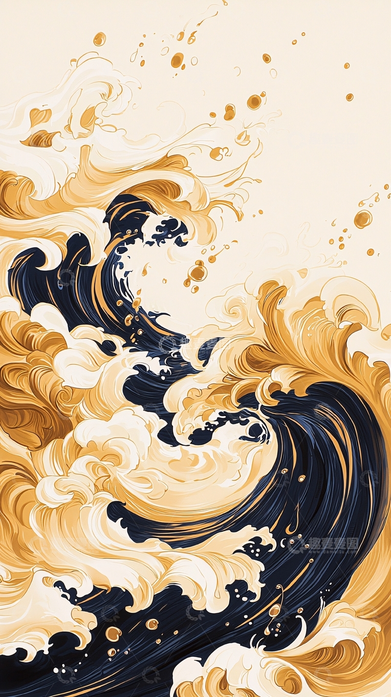 高清大图下载【趣麦麦图】金色波浪抽象艺术插画