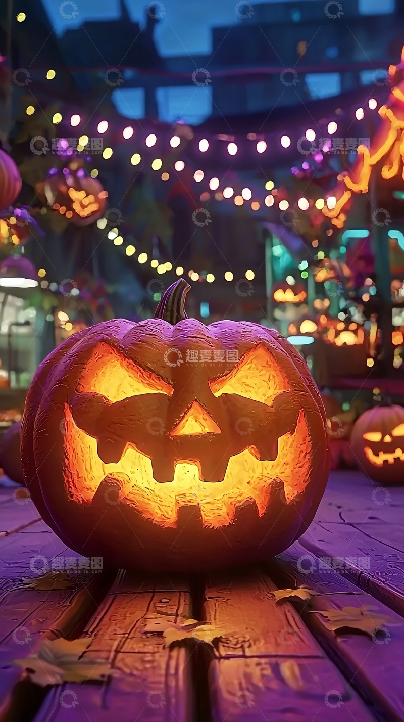 高清大图下载【趣麦麦图】万圣节南瓜灯夜景