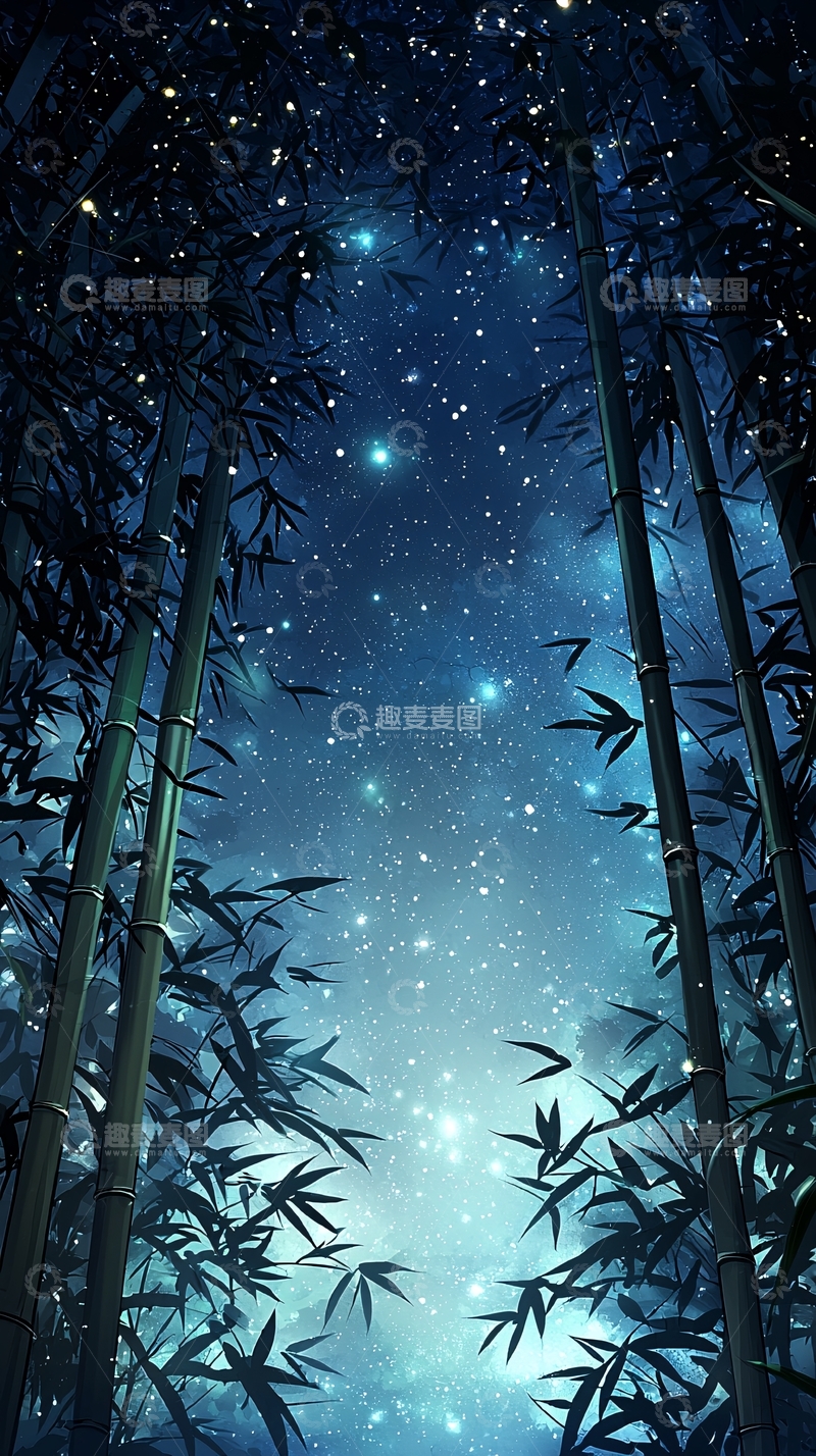 高清大图下载【趣麦麦图】竹林夜空星辰璀璨